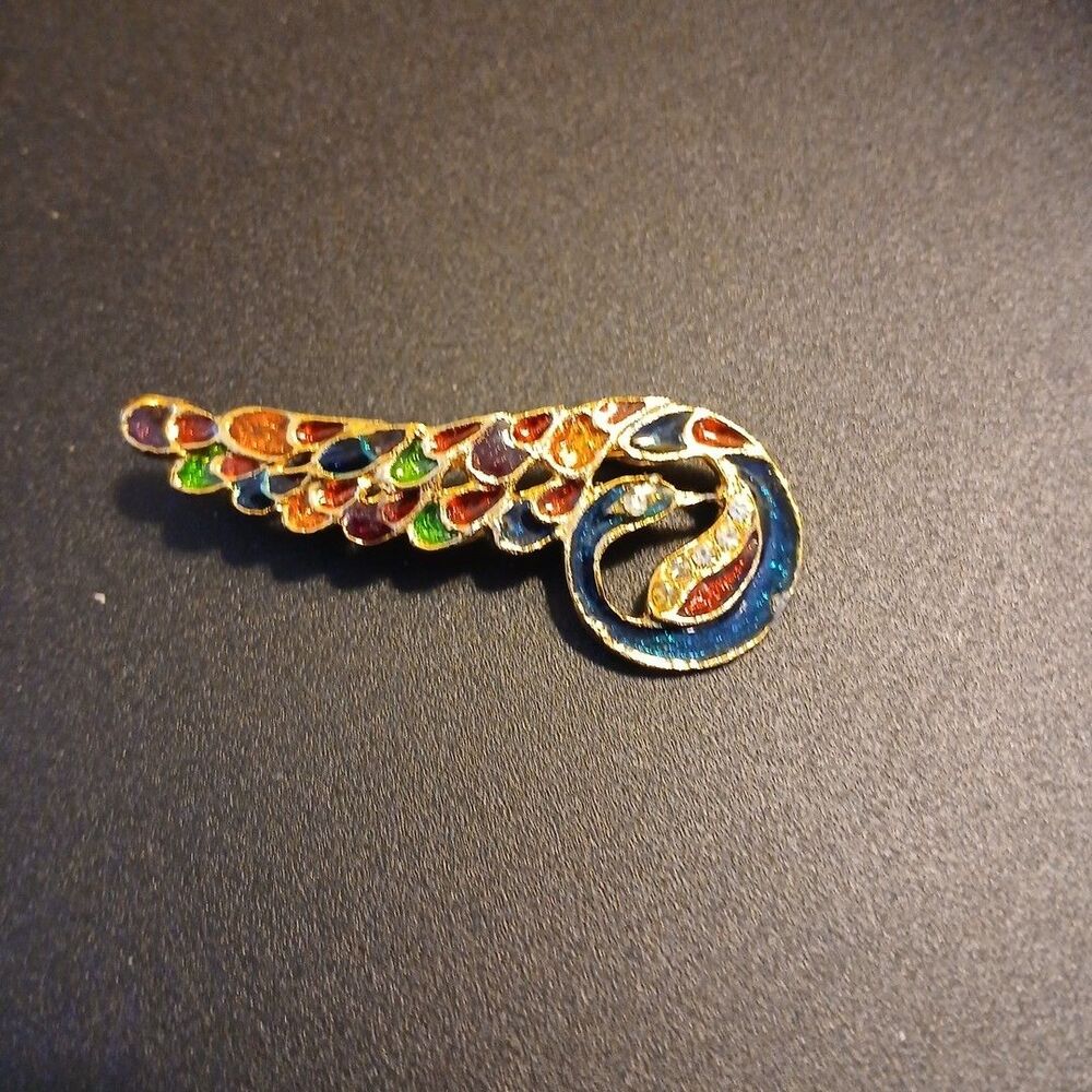 Vintage Peacock Pin Brooch 2" Colorful FREE SHIPPING - Picture 3 of 5